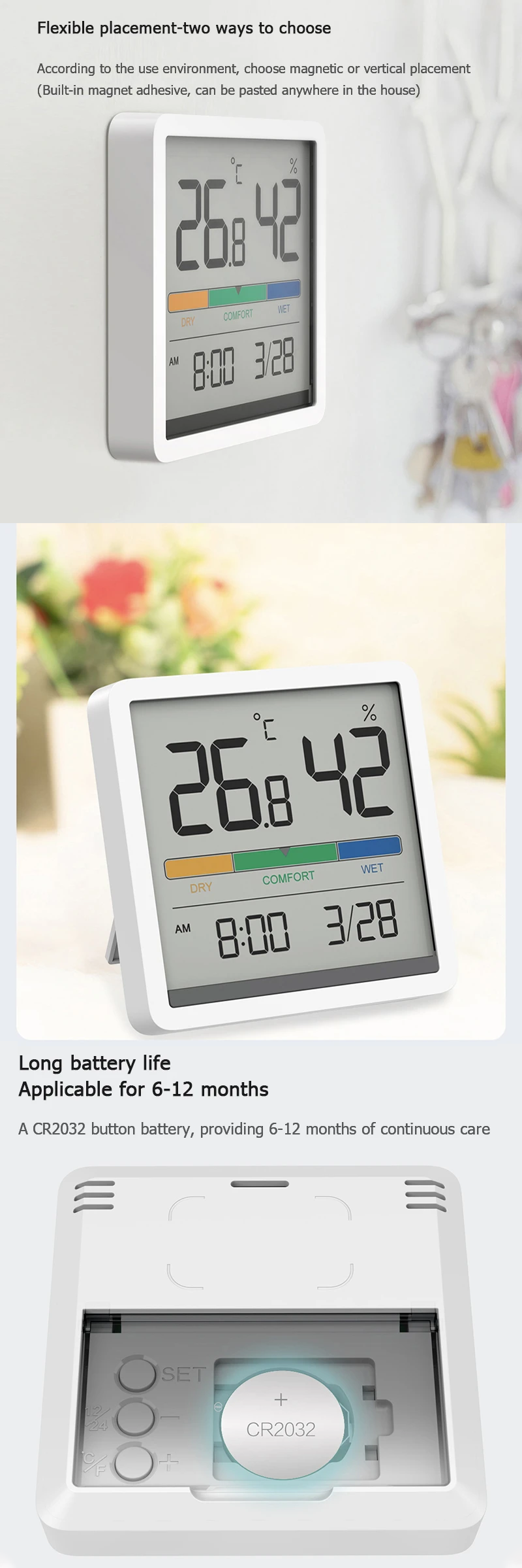 Xiaomi MIIIW Digital LCD Temperature Humidity Thermometer Hygrometer Clock